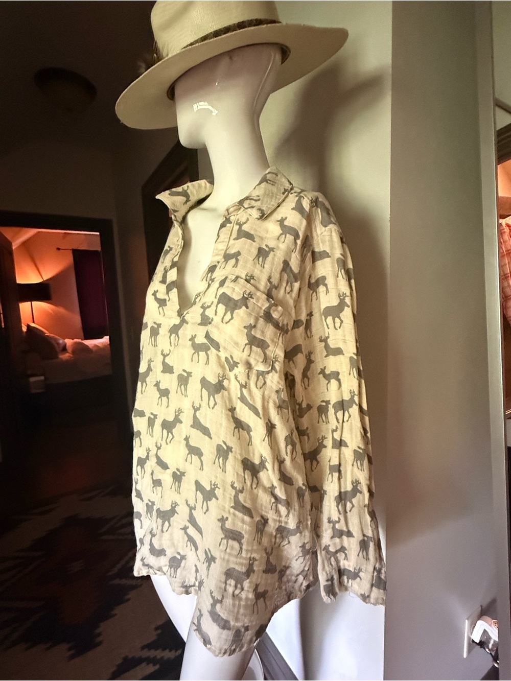 ivy jane Natural Beige Shirt with Grey Deer Motif